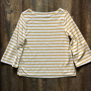 EUC Boatneck Bell Sleeve Textured Stripe Yellow Cotton Blend Tunic Top Old Navy